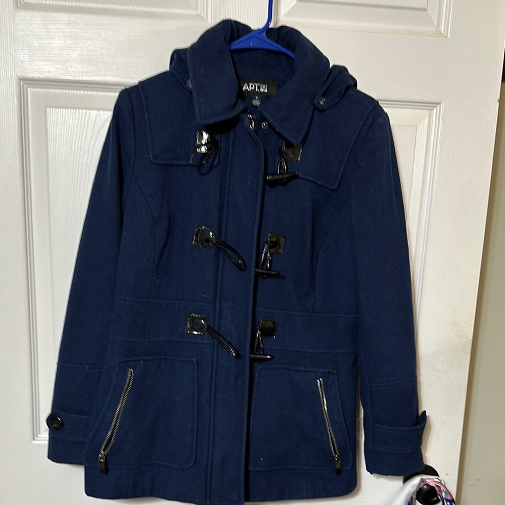 Apt. 9 Blue Pea Coat with Hood and Relaxed Fit